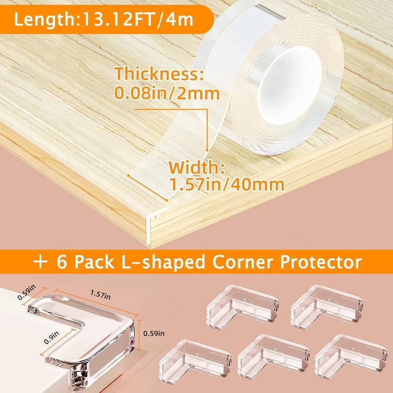 CHENYA Clear Soft Corner Protectors for Furniture Strip,1.57 in x 13.12 FT Edge Bumper with 6 Corner Guards,Window Edge,Wall Protector,Table Corner Protectors and Fireplace in Family - Image 2